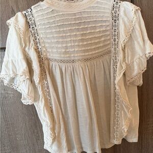 Elegant Cream Lace Trim Women's Top